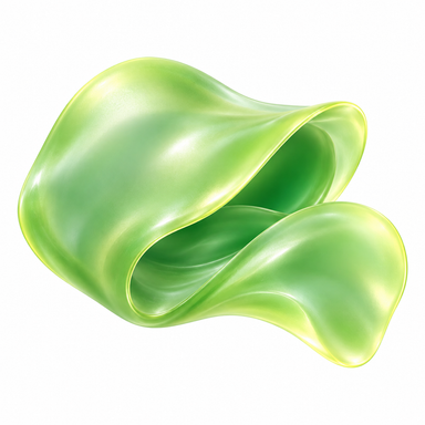Abstract folded green form with smooth broad surfaces and luminous citrus edges.